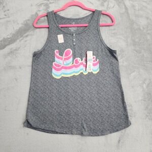 NEW Secret Treasures Tank Womens S Gray Love Rainbow Henley Pajama Sleep Top‎